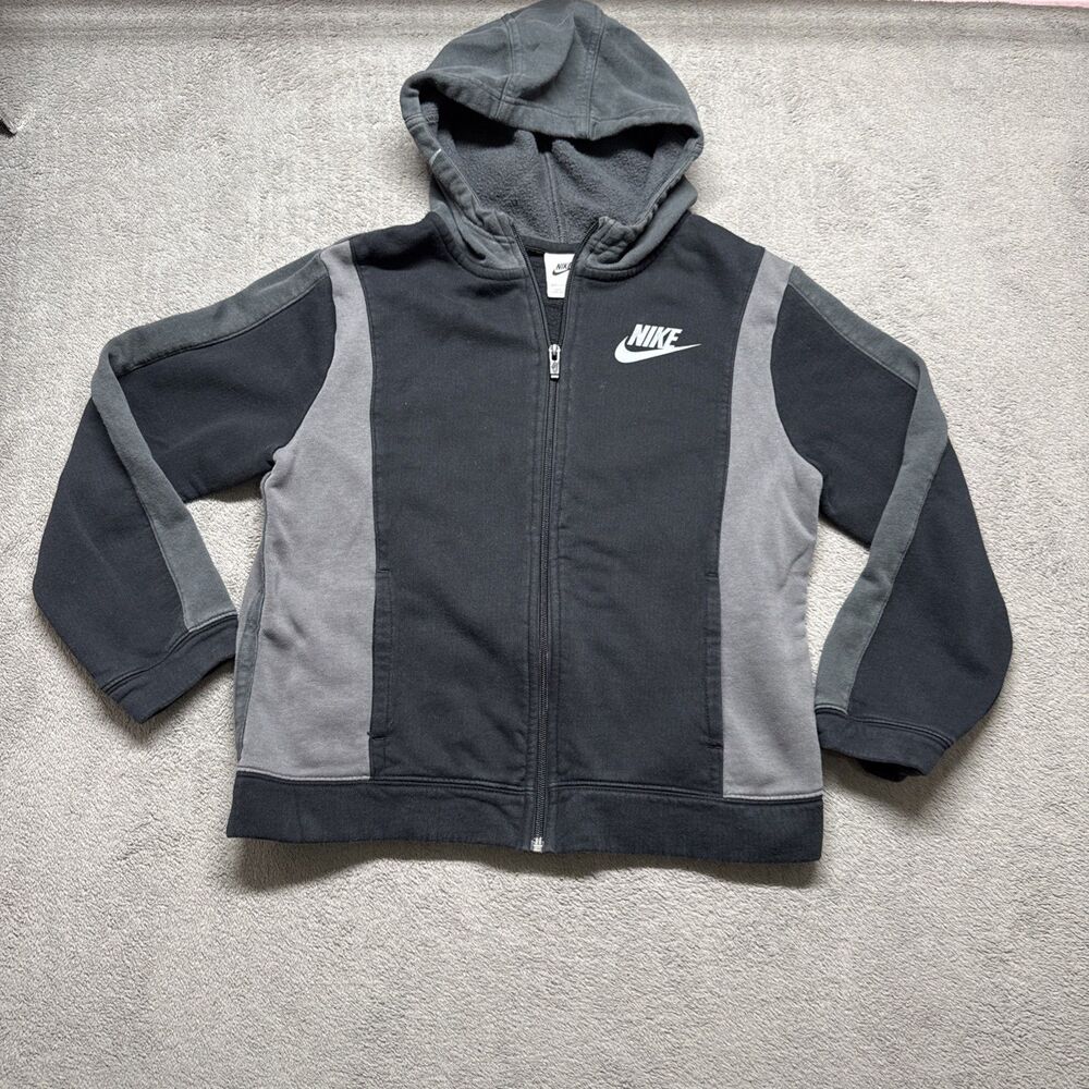 Nike Full Front Zip Hoodie Sweat Shirt Black Boys Size Medium 10-11 GUC
